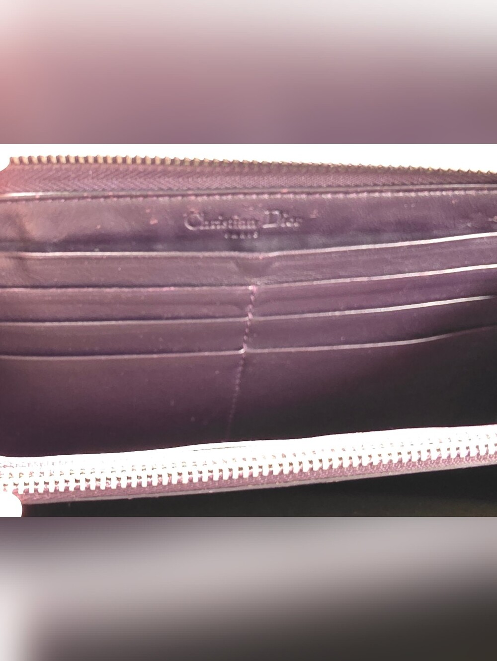 Christian Dior Cannage Patent Leather Zip Around Wallet Burgundy | COA - Picture 8 of 10